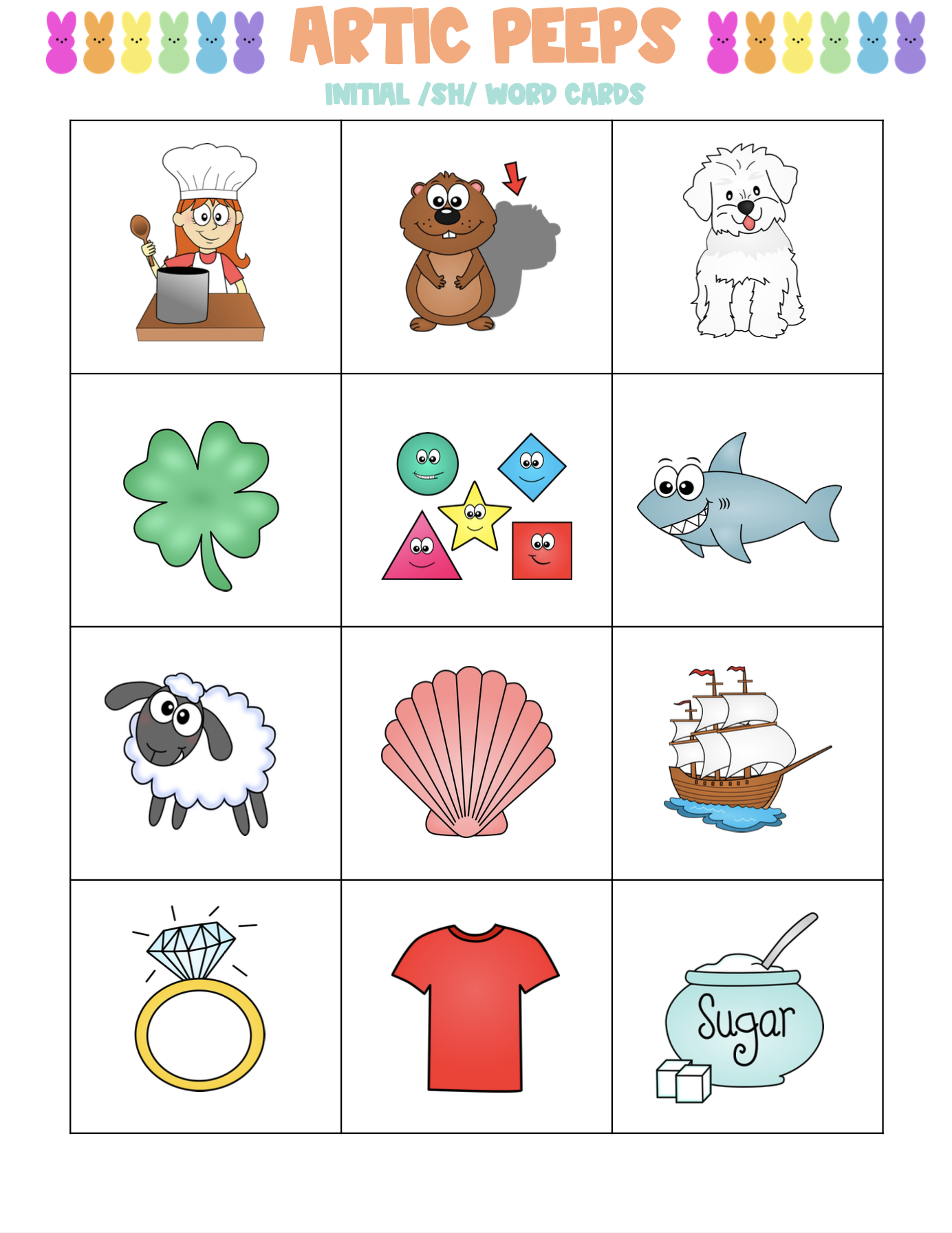 pictures of words that start with the sh sound for speech therapy