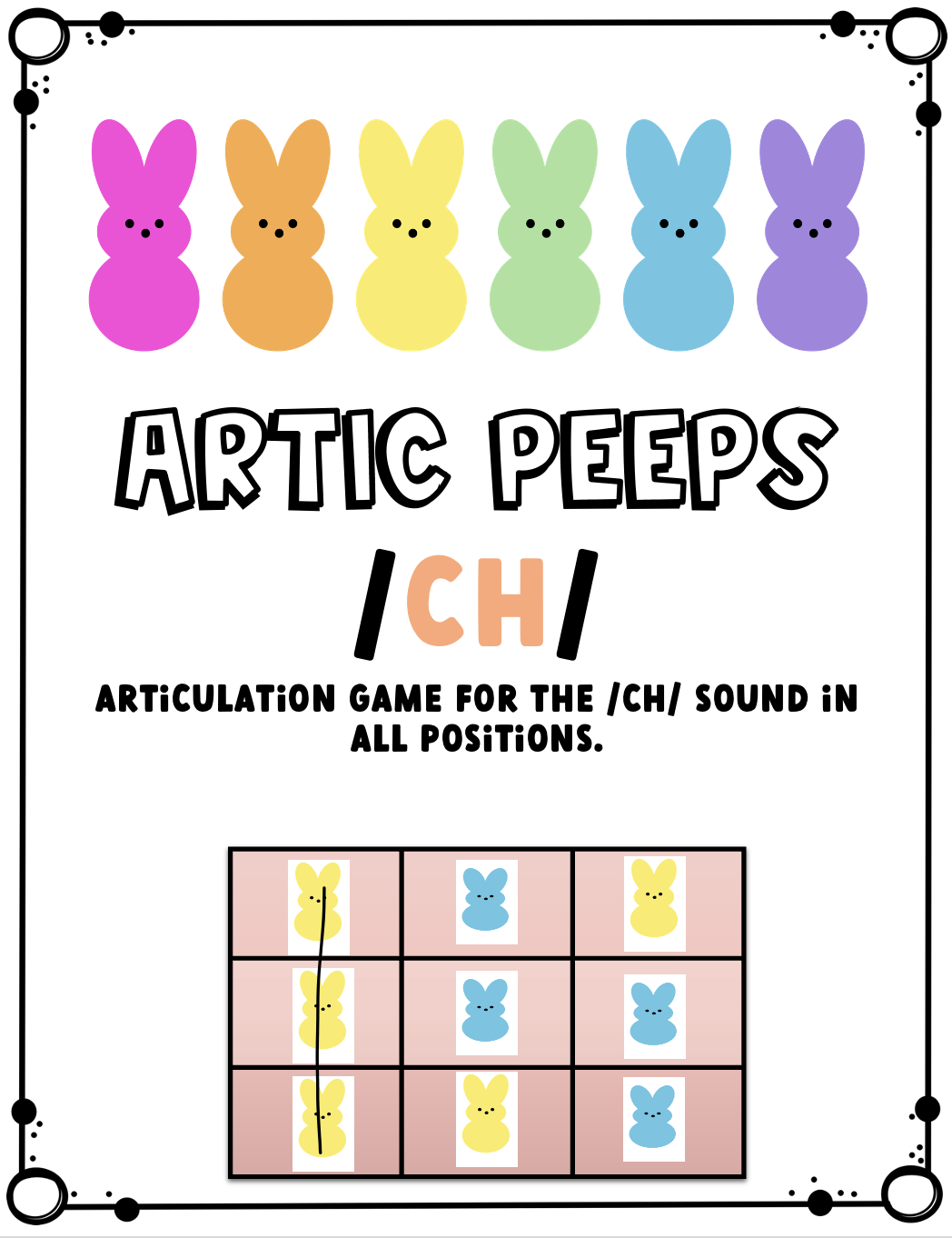 colorful peeps game for the ch sound in tic tac toe game for speech therapy