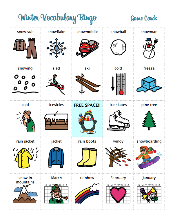 how worksheet english much Winter Bingo Therapy Speech Game