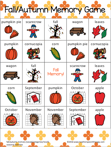Fall Memory Game for Speech Therapy